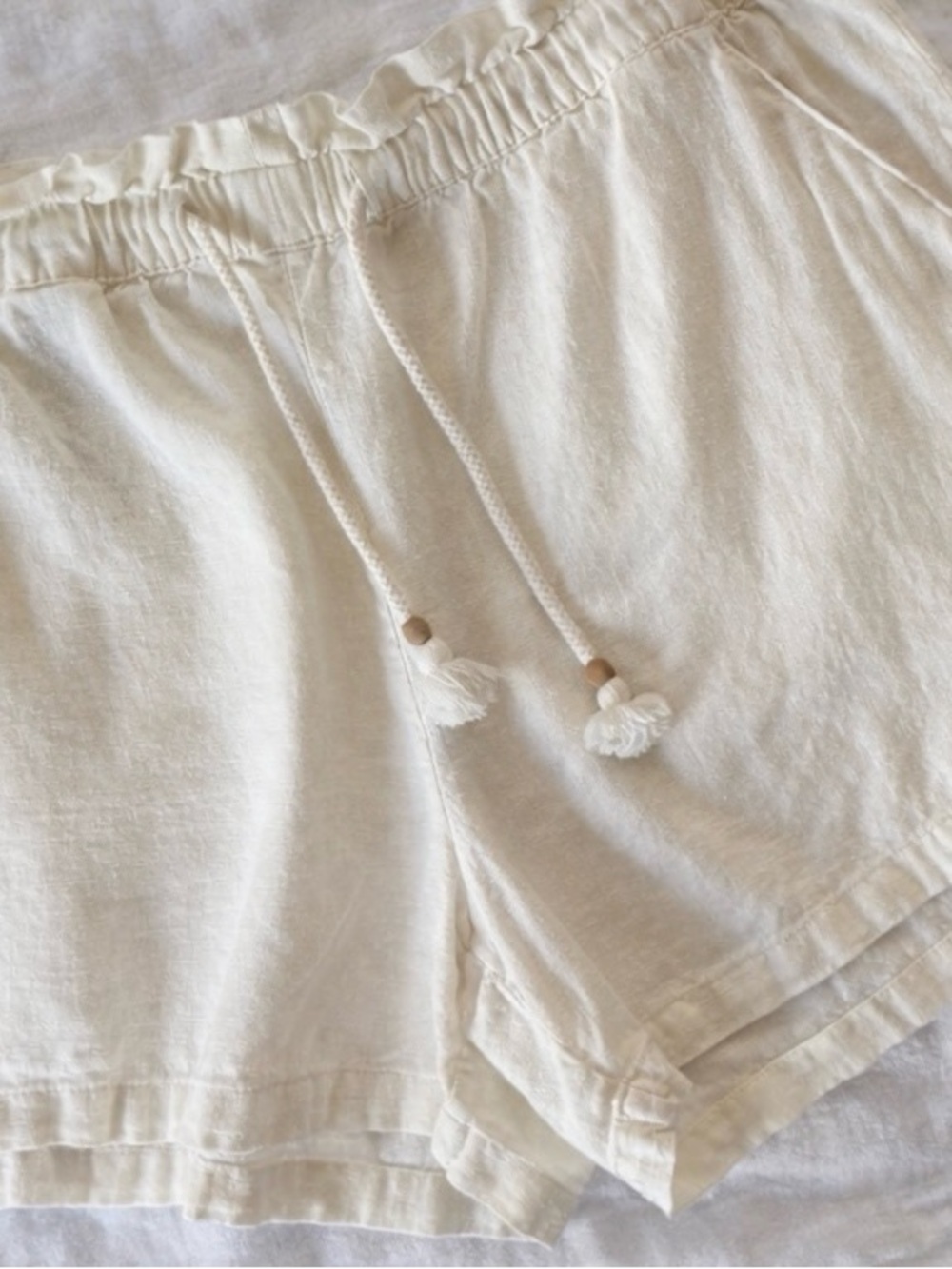 Hang Ten Linen Blend Drawstring Shorts Ivory Size Large Relaxed
